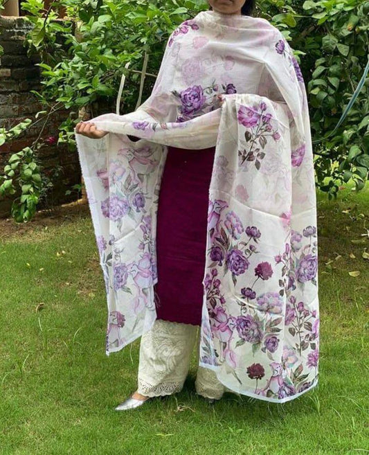 Purple Enchanting Chikan Sequins Work Kurti Set with Digital Printed Kota Dupatta - Inayakhan Shop 