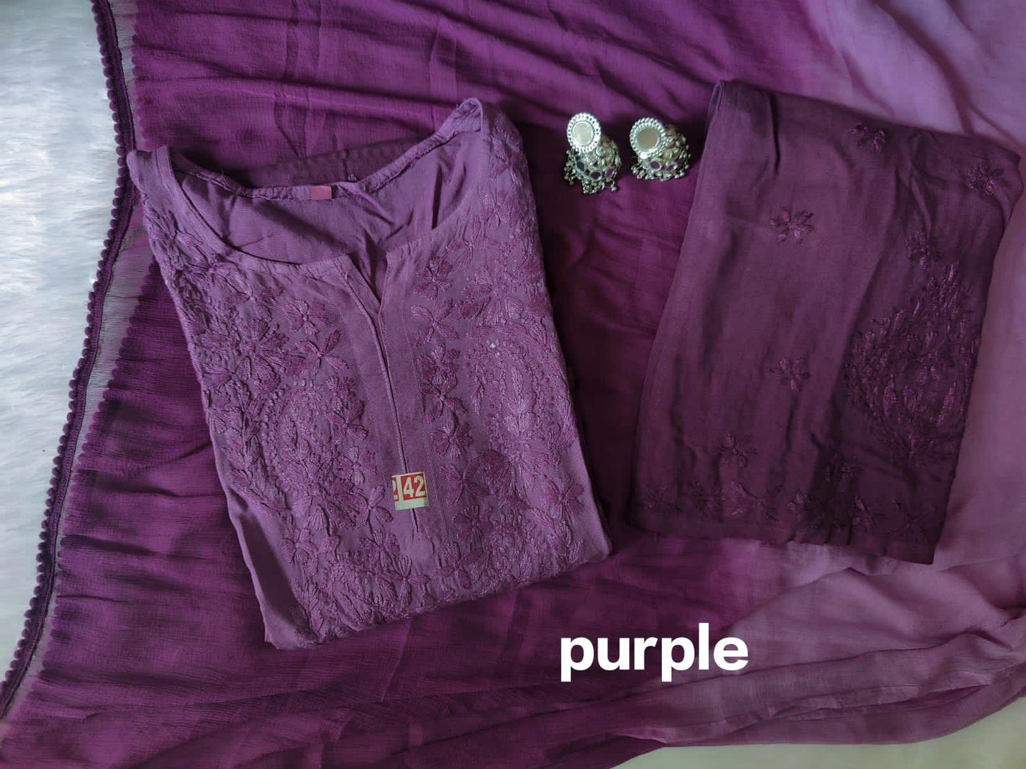 Purple Ethereal Elegance: Rayon Palazzo Set with Lace Dupatta - Inayakhan Shop 