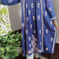 Purple Exclusive Chikankari Work Rayon Naira Cut Kurti and Pant Set