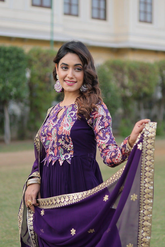 Purple Floral Fantasy Gown-Dupatta Collection - Inayakhan Shop 