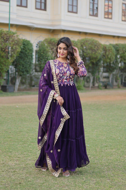 Purple Floral Fantasy Gown-Dupatta Collection - Inayakhan Shop 