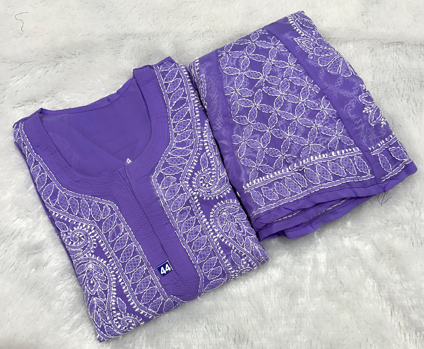 Purple Georgette Chikankari Buti Jaal Kurti Sharara Set can be worn with Jeans - Inayakhan Shop 