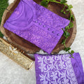 Purple Graceful Cotton Chikankari Work Set: Kurti + Pant up to 6 XL ++ Sizes