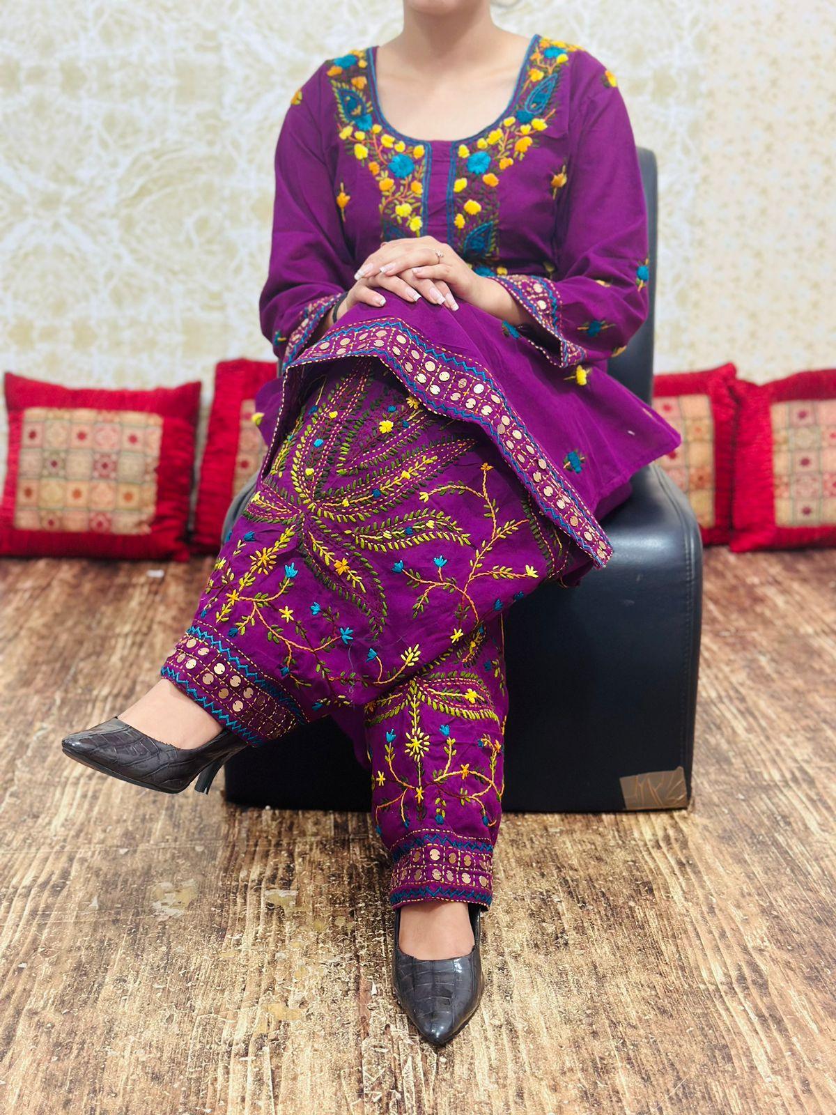 Purple Handwork Co-Ord Set with Kantha Kurti and Salwar - Inayakhan Shop 