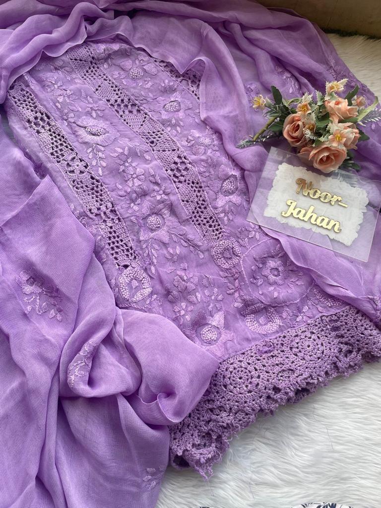 Purple Karachi Splendor: Qureshiya Crocia Suit with Dupatta - Inayakhan Shop 