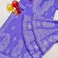 Purple Lucknawi Chikankari Georgette Kurti and Sharara Set , Dupatta and Inner Included