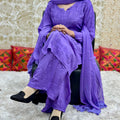 Purple Lucknowi Chikankari Rayon Kurti and Palazzo Set with Chiffon Dupatta