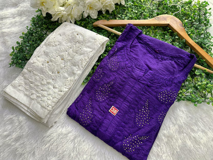 Purple Mukaish Chanderi Dyeable Kurti and Pant Set - Inayakhan Shop 