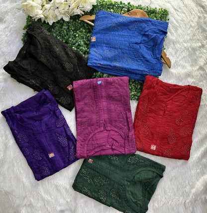 Purple Mukaish Chanderi Dyeable Kurti and Pant Set - Inayakhan Shop 