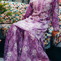 Purple Mulmul Floral Printed Lucknow Chikankari Kurti & Gharara Set