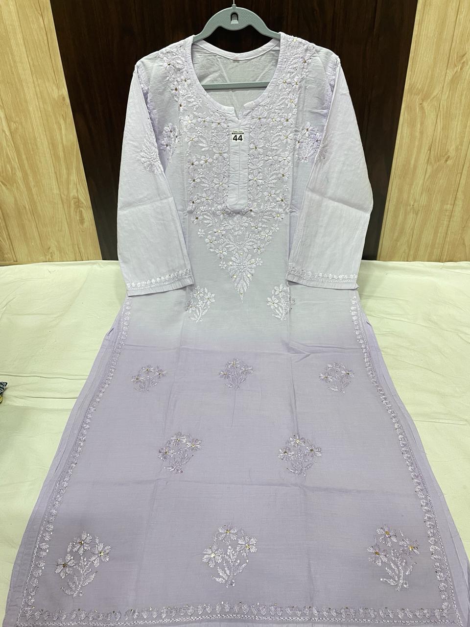 Purple Ombre Mukesh Magic: Mul Cotton Dyed Kurti - Inayakhan Shop 