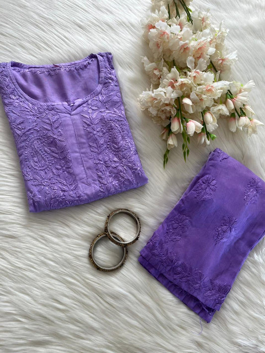Purple Ombré Rayon Tone-to-Tone Dyeable Kurti + Palazzo Set - Inayakhan Shop 