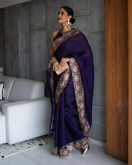 Purple Party Wear Silk Saree Blouse set for Special Occasions - Inayakhan Shop 