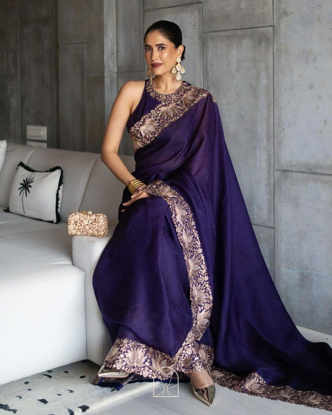 Purple Party Wear Silk Saree Blouse set for Special Occasions - Inayakhan Shop 