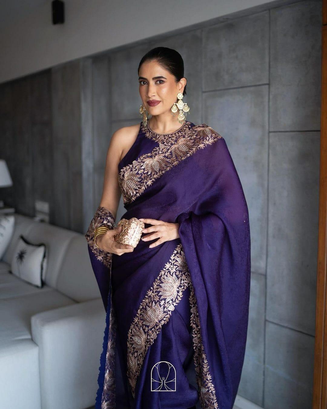 Purple Party Wear Silk Saree Blouse set for Special Occasions