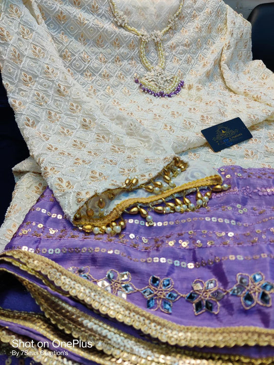 Purple Pearl-Embroidered Georgette Ensemble (Premium Quality) + Sizes Upto 50 - Inayakhan Shop 