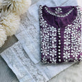 Purple Premium Beautiful Modal Kurti paired with a Lace Palazzo