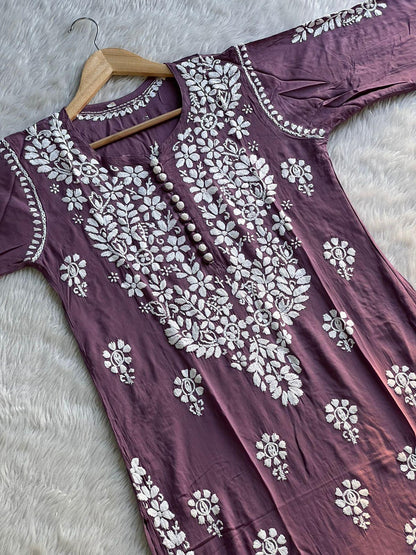 Purple Premium Beautiful Modal Kurti paired with a Lace Palazzo - Inayakhan Shop 