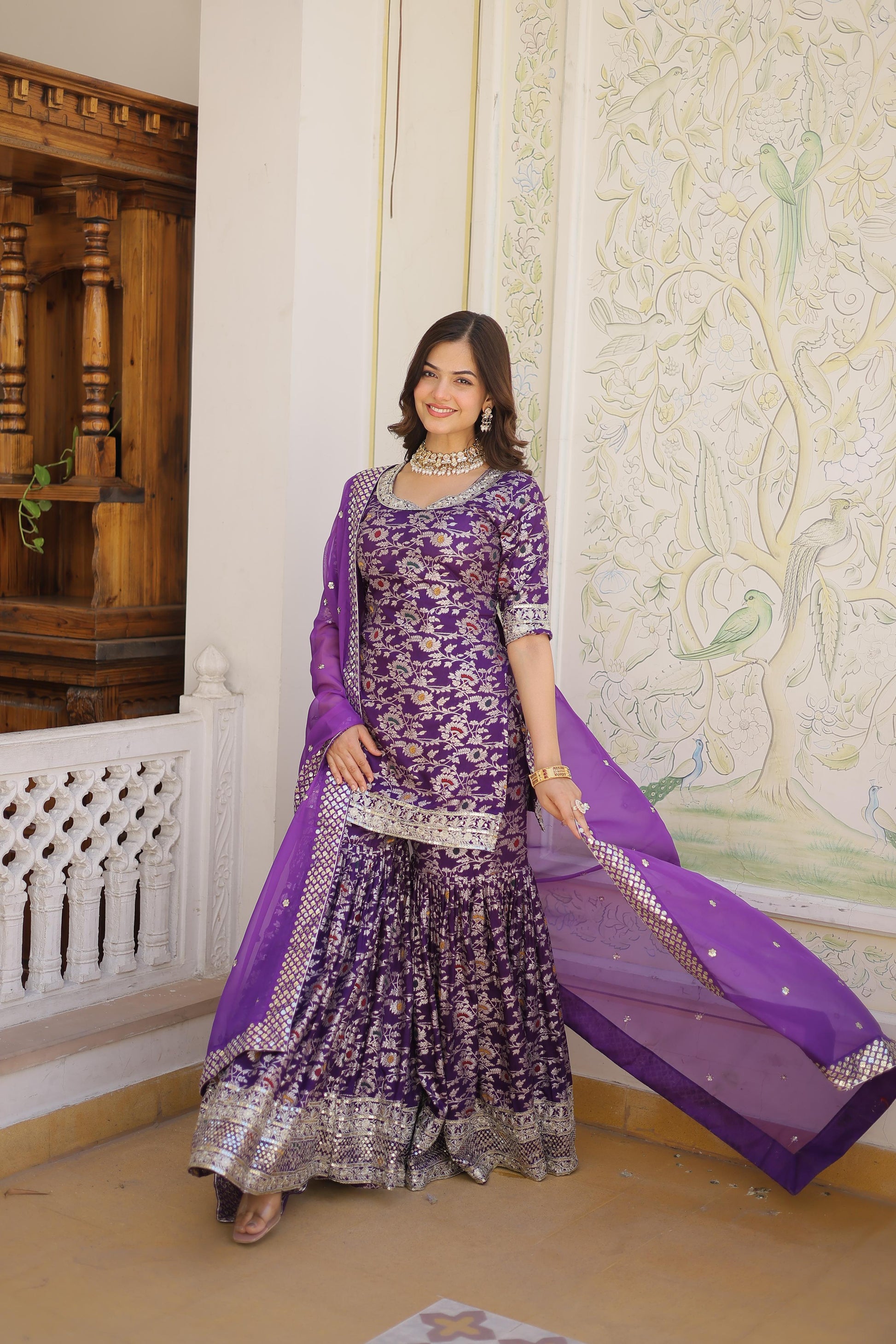Purple Premium Designer Readymade Top-Gharara-Dupatta Collection - Inayakhan Shop 