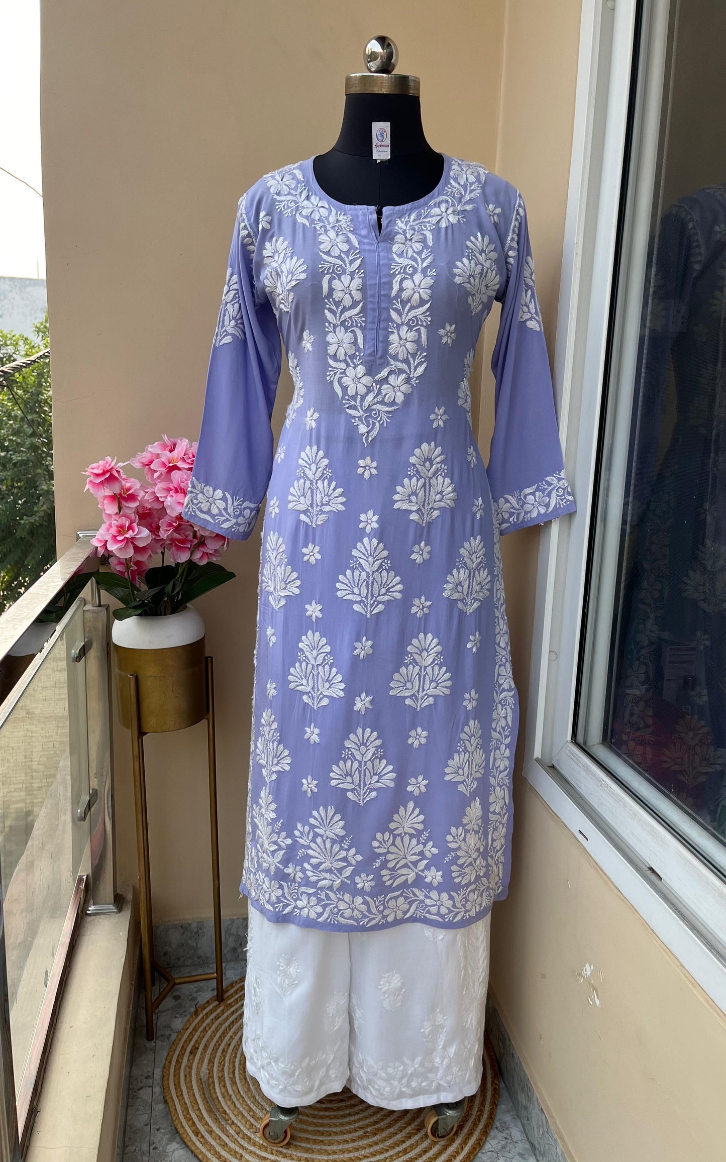 Purple Premium Modal Lucknowi Chikankari Kurti and Rayon Plazo Set - Inayakhan Shop 