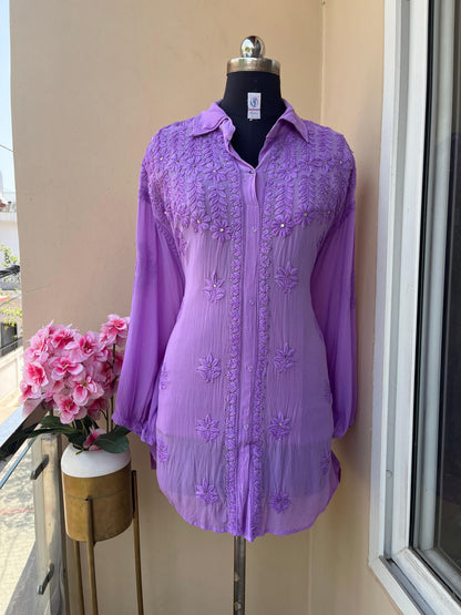 Purple Premium Viscose Chikankari and Mukesh Work Shirt Only Plus Sizes - Inayakhan Shop 