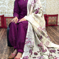 Purple Pure Cotton Afghani Chikan Kurta paired with Digital Printed Dupatta