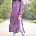 Purple Regal Radiance Chanderi Silk Kurti and Stretchable Pant Set