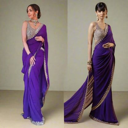 Purple Sequins Bollywood Designer Ready to Wear Saree Blouse - Inayakhan Shop 