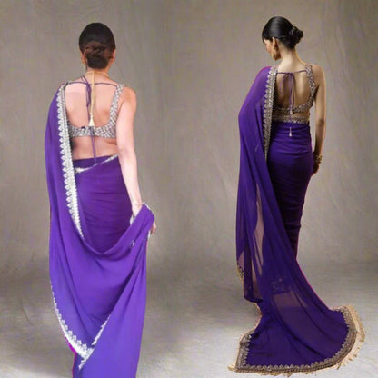 Purple Sequins Bollywood Designer Ready to Wear Saree Blouse - Inayakhan Shop 