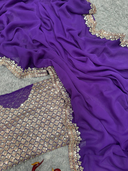 Purple Sequins Bollywood Designer Ready to Wear Saree Blouse - Inayakhan Shop 