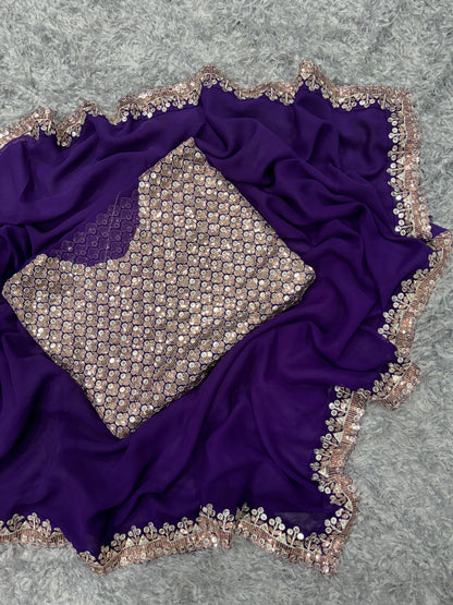 Purple Sequins Bollywood Designer Ready to Wear Saree Blouse - Inayakhan Shop 