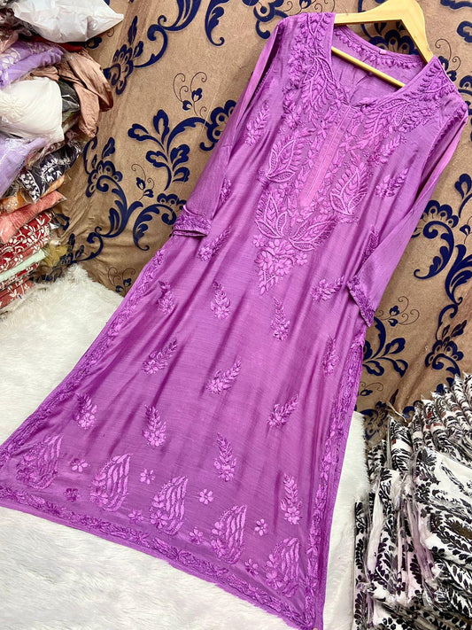 Purple Silken Elegance Masleen Kurti - Premium Heavy Work Collection - Inayakhan Shop 