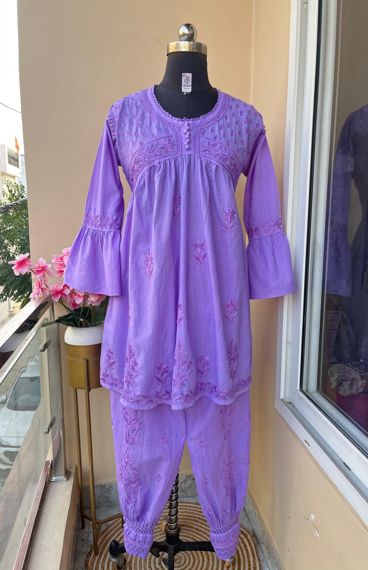 Purple Vibrant Dyeable Mul Mul Cotton Kurti & Afgani Pant Cord Set (Premium Quality) - Inayakhan Shop 