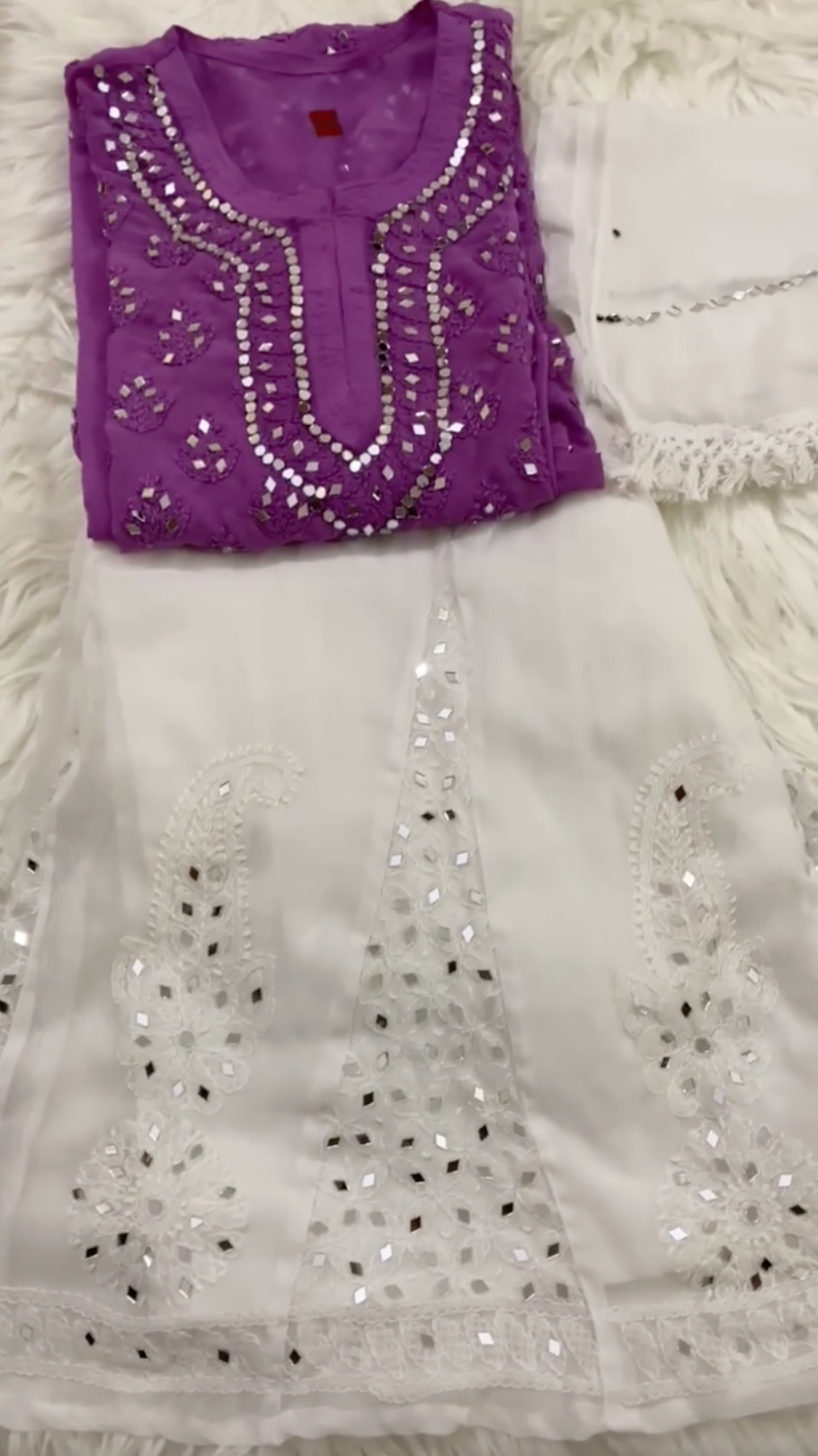 Purple White Chikankari Elegance Ombré Mirror Booti Jaal Set - Kurti, Sharara & Dupatta