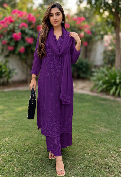 Deep Purple Ethereal Dyeable Chikankari Kurta Set (NEW)
