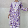 Purple Plus Size Mulmul Printed Lucknowi Chikankari Kurta Set - Up to 5XL