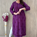 Purple Exquisite Lucknow Chikankari Mukesh Work Kurti Set