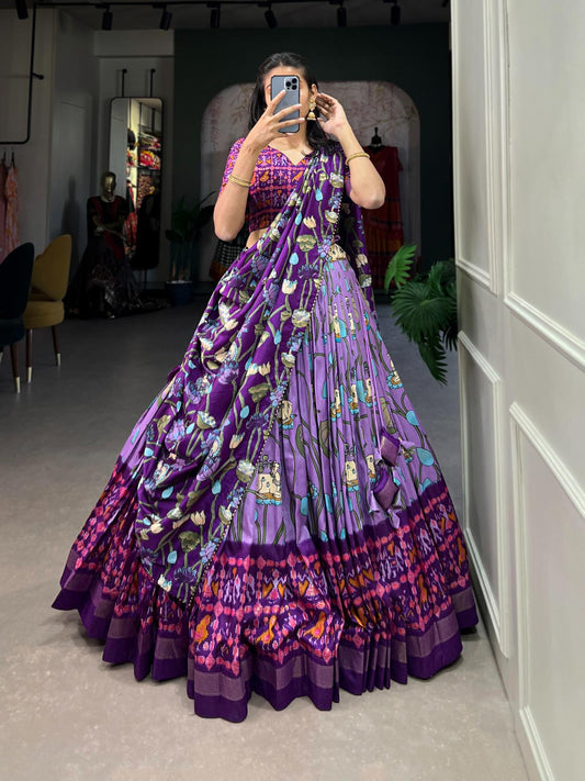 Purple Heritage Pichwai & Patola Printed Tussar Silk Lehenga Choli