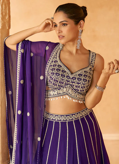 Purple Traditional Embroidery Wedding Guest Lehenga Choli