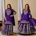 Purple Embroidered Chinon Silk Lehenga Choli Set | Fully Stitched