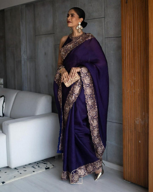Purple Party Wear Silk Saree Blouse set for Special Occasions