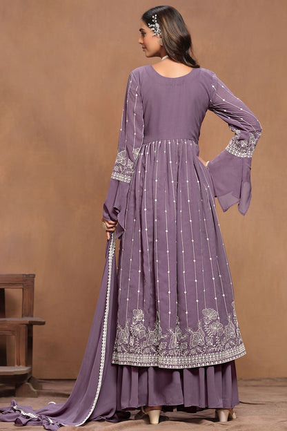 Purple Elegant Party Wear Salwar Palazzo Kameez with Dupatta