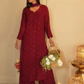 Maroon Ethereal Chikankari & Mukaish Work Ensemble