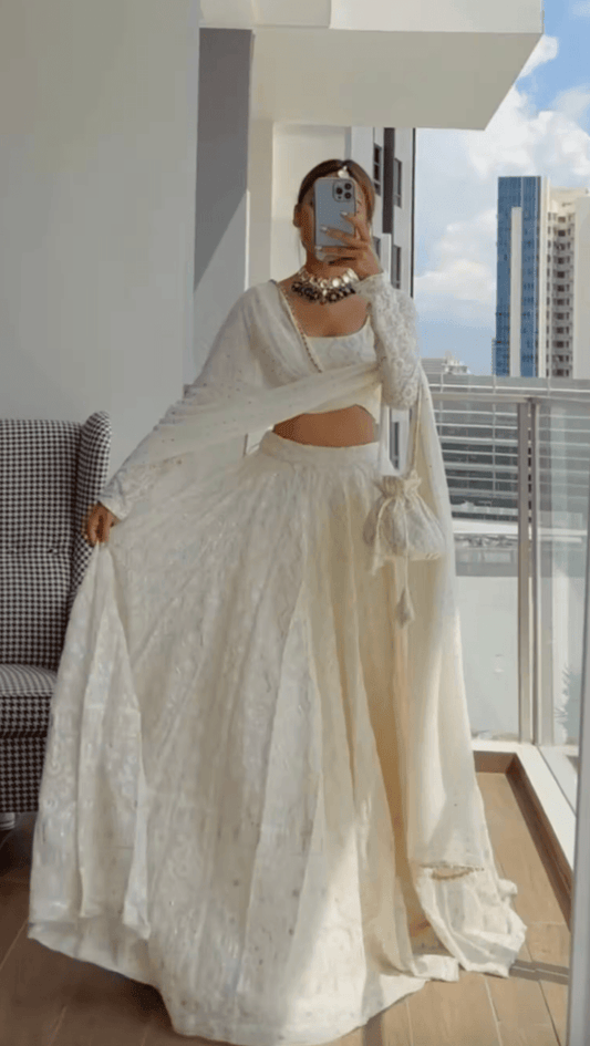 Radiant White Custom-Made Lehenga Choli - Ready to Wear for Special Occasions - Inayakhan Shop 