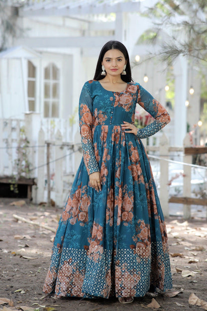 Rama Floral Fantasy Georgette Designer Gown - Inayakhan Shop 