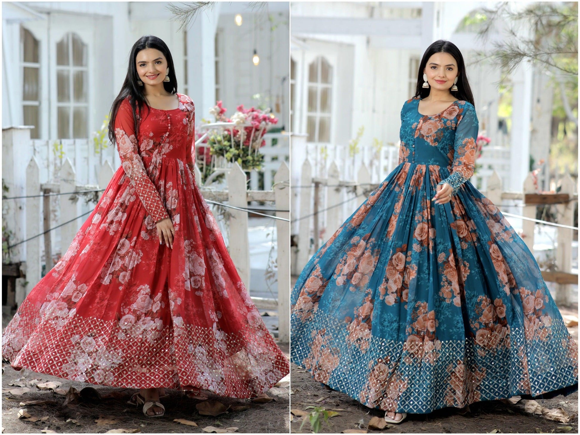 Rama Floral Fantasy Georgette Designer Gown - Inayakhan Shop 