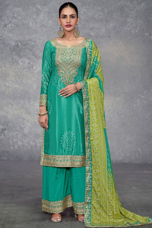 Green Chinon Crepe Premium Bandhani Print Pakistani Suit