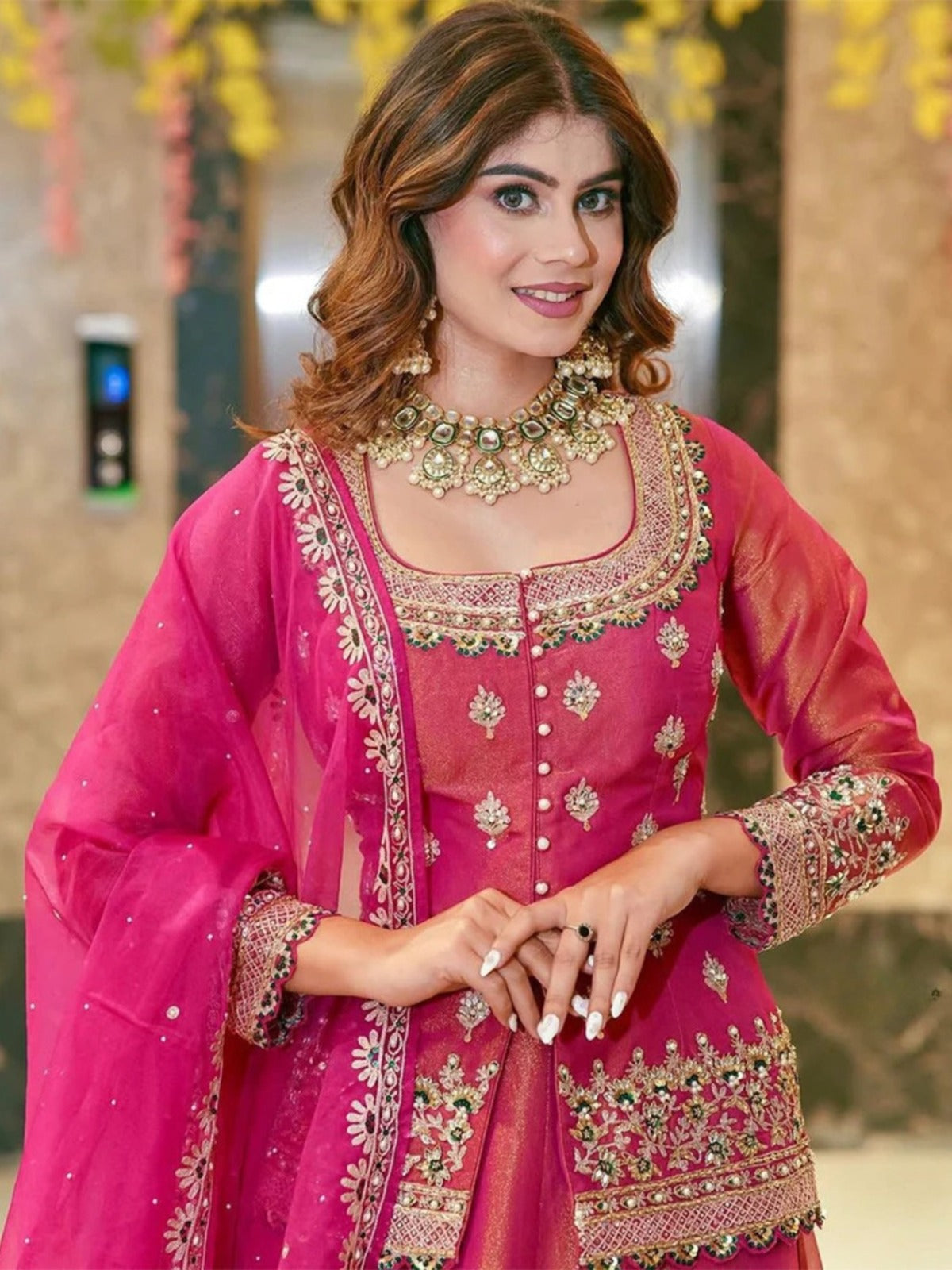 Rani pink premium Fendi choli close-up