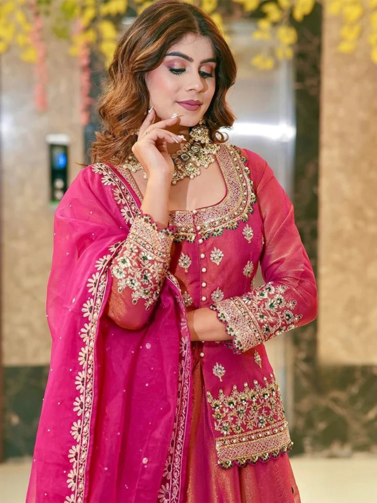 Rani pink premium Fendi long choli festive styling