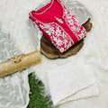 Rani Pink White 3 Pc Lucknow Chikankari Handwork Kurti, Pant, and Dupatta Set